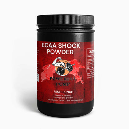 Introducing BCAA Shock Powder in refreshing Fruit Punch flavor – the ultimate fuel for your body's peak performance. Packed with Branched-Chain Amino Acids (BCAAs), our cutting-edge formula is designed to enhance endurance, promote muscle recovery, and ignite your workouts.